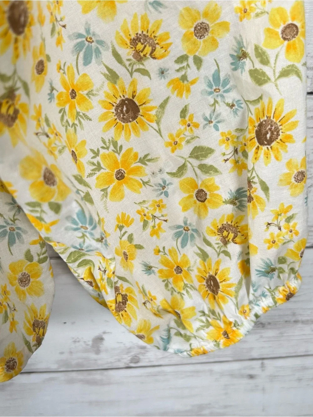 Old Navy Yellow Sunflower Shirred Babydoll Cotton Blouse Top M